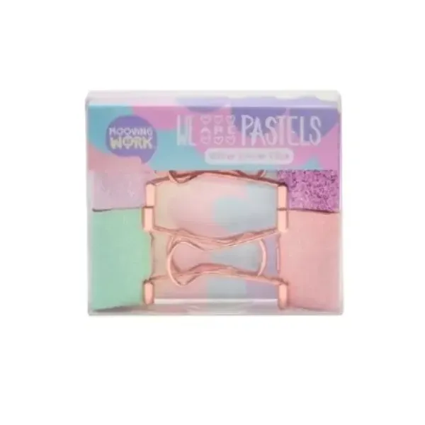 Aprietapapel doble Mooving maw pastel glitter 33 mmbl.x 4 unid.