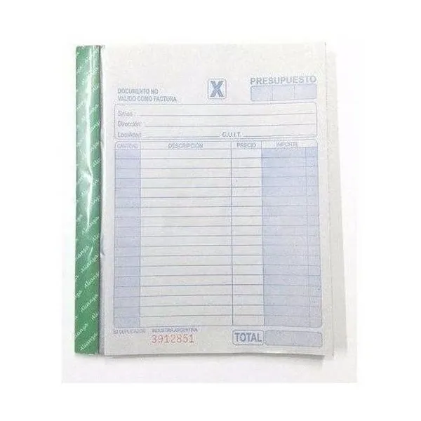 Talonario presupuesto duplicado grande neutro 17x20 cm 50 juegos alianza