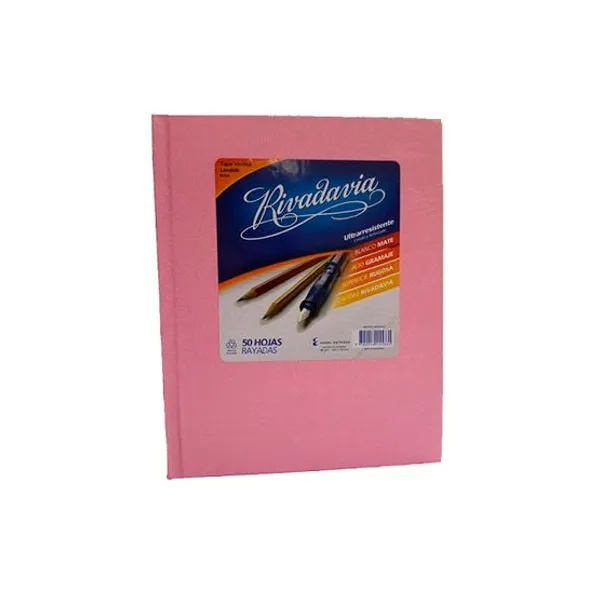 Cuaderno tapa dura Rivadavia forr. x50 hs.ray. rosa