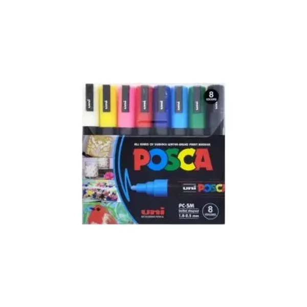 Marcadores Uni posca al agua para fina est.cartón x8 col.surt.