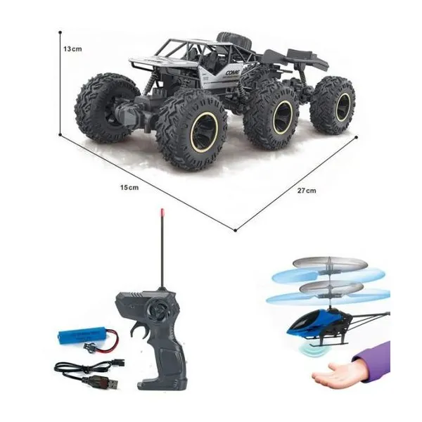 Coche de 6 ruedas todoterreno 2 en 1 a radio control. con remolque plataforma y