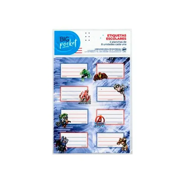 Rótulos 7x4.5 cm Avengers bolsa x16 unidades