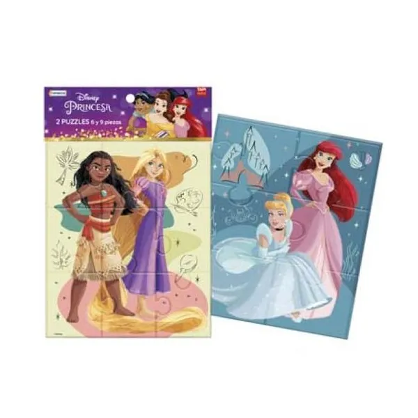 2 puzzle 6 y 9 pzs en blíster para colgar princesas