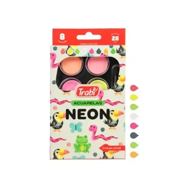 Acuarelas trabi neon estuche 8 colores con pincel