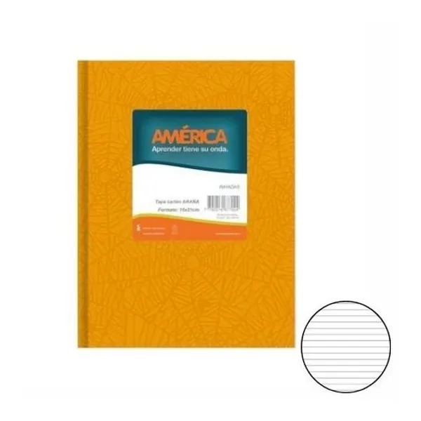 Cuaderno 16x21 rayado t/d naranja 42h América