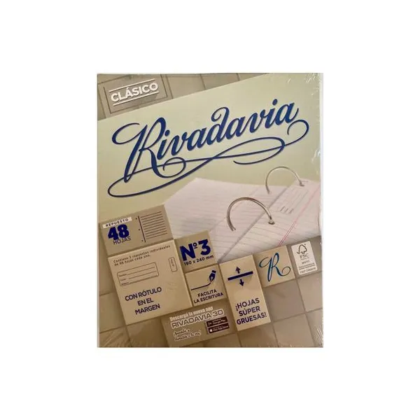 Repuesto esc.rivadavia tamaño carta clásico extra bco.x 48 hs.cuad.sin banda