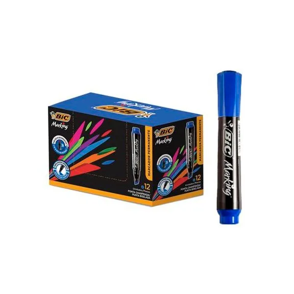 Marcador perm pta chata marking azul x12 BIC 904385/930