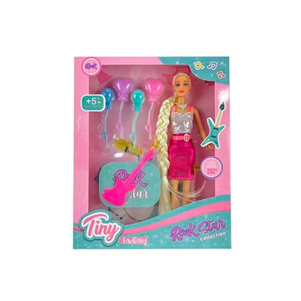 Muñeca Tiny rockstar con accesorios 6 piezas en caja 26x32x5 cm