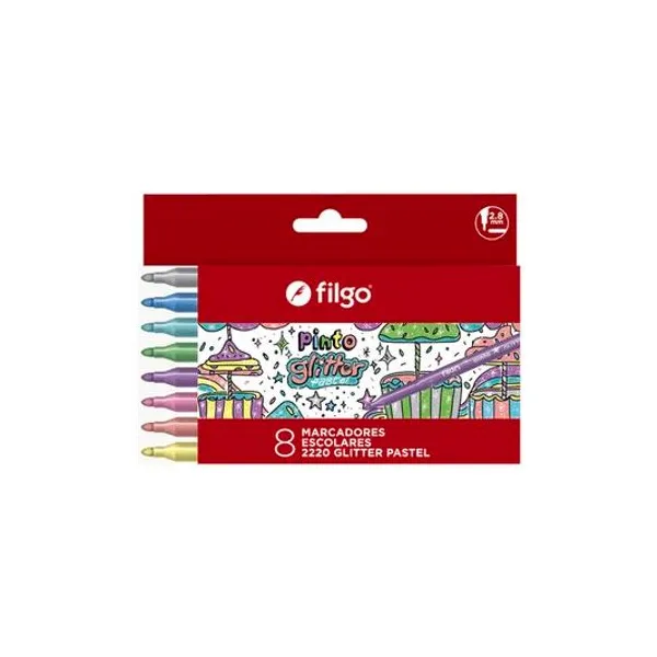 Marcador escolar glitter pastel Pinto 2220 caja x8 Filgo
