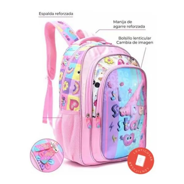 Mochila lettering super cool con llavero 32x45x15 cm 18 pulg