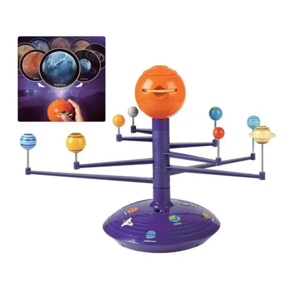 Ciencia sistema solar planetario y proyector. sonidos en inglés y español