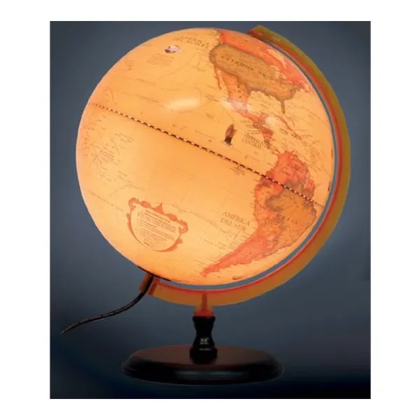 (309alw) globo terraqueo 30 cm ø base de madera antiguo con luz