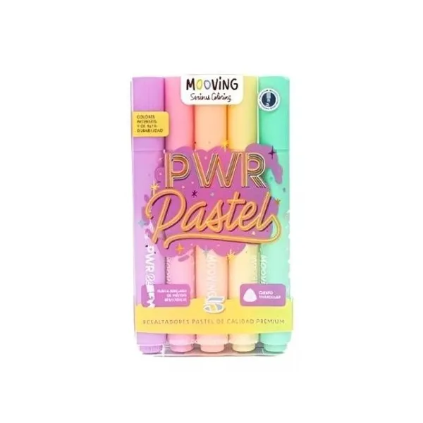 Resaltador Mooving pastel x5 unid.