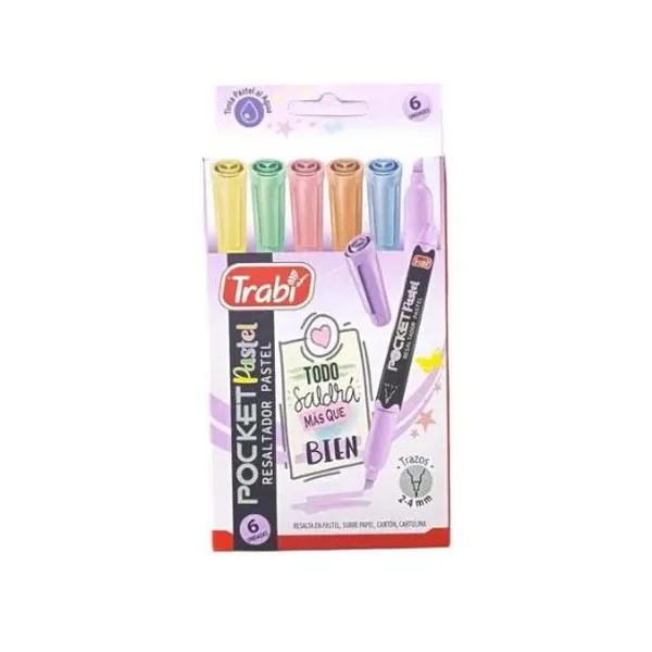 Resaltador trabi pocket pastel x6 colores surtidos