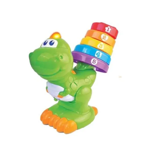 Happy kids count and stack dino