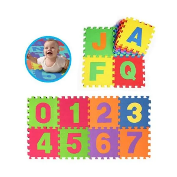 Piso de goma eva letras y números 36 pzas babygus 30x30 cm