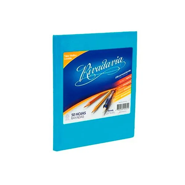 Cuaderno tapa dura Rivadavia forr. x50 hs.ray. celeste