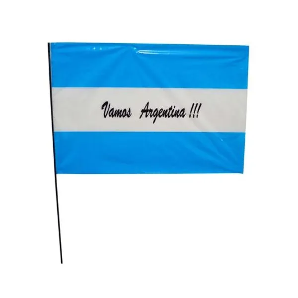 Bandera plástica "vamos argentina!!!" n.° 5 54x80 cm con palito x unidad