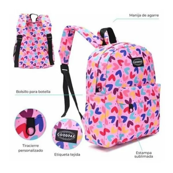 Mochila goodpak print corazones 31x27x10.5 cm 12 pulg
