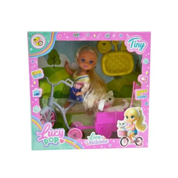 Muñeca lucy pop Tiny con bicicleta y accesorios 17x17x7 cm
