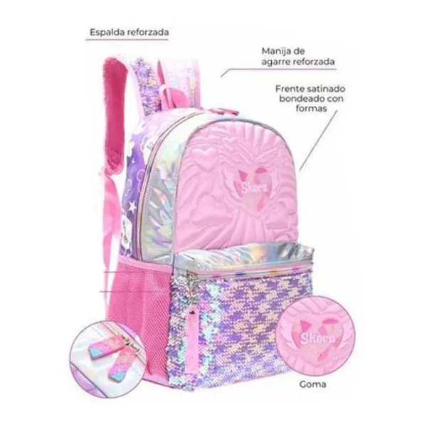 Mochila alma matelasse rosa con llavero 32x45x15 cm 18 pulg