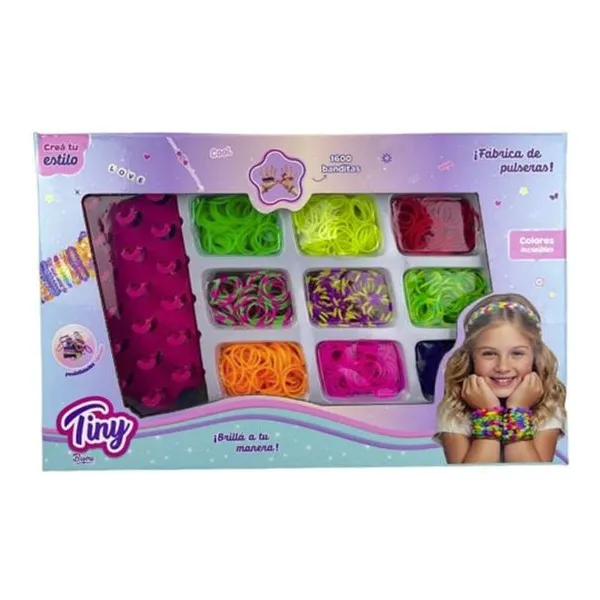 Set de pulseritas Tiny magic 1.600 banditas de colores 28 18 cm