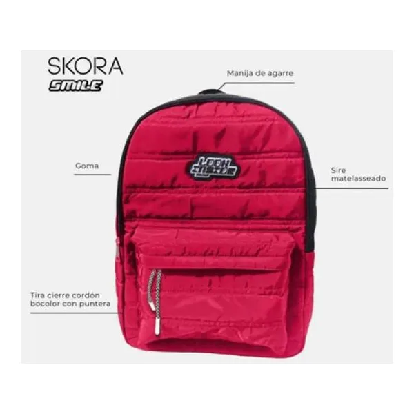 Mochila smile lookinside matelasse con goma rojo 30x40x15 cm