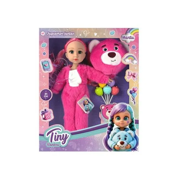 Muñeca Tiny rainbow con disfraz oso 31 cm en caja con visor 26x32x7.5 cm modelos surtidos
