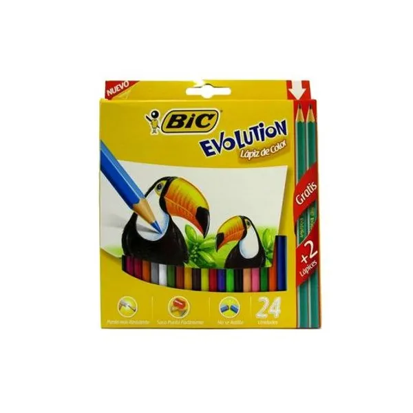 Lápiz de color evolution caja x24+2 grafitos bic-