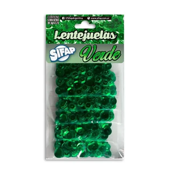 Lentejuelas Sifap 8 mmø bl.x 5 sobres 3 grsverde