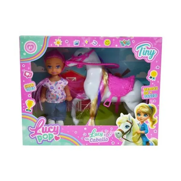 Muñeca lucy pop Tiny con caballo en caja 20x16 cm