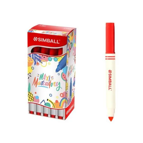 Marcador escolar maxi jumbo punta conica rojo caja x12 unidades Simball