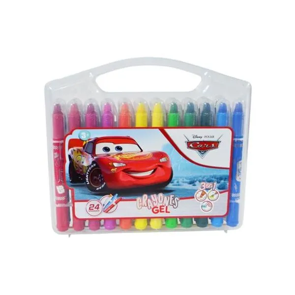 Crayón de gel 3 en 1 con pincel valija x24 unidades cars Ezco