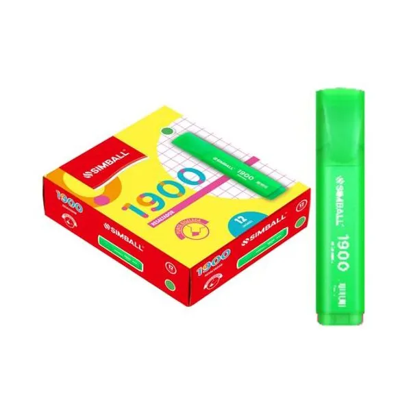Resaltador chato 1900 verde caja x12 unidades Simball
