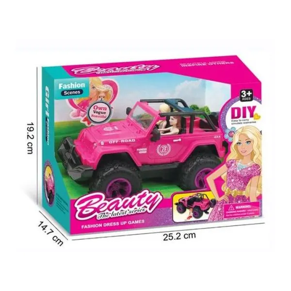 Coche jeep con muñeca. tiene luz, sonidos y puertas que se abren.
