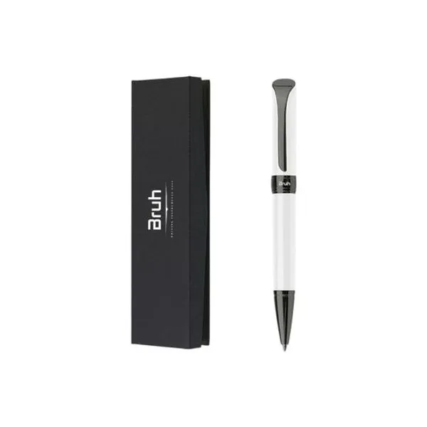 Bolígrafo retractil azul munich cuerpo blanco con estuche bruh