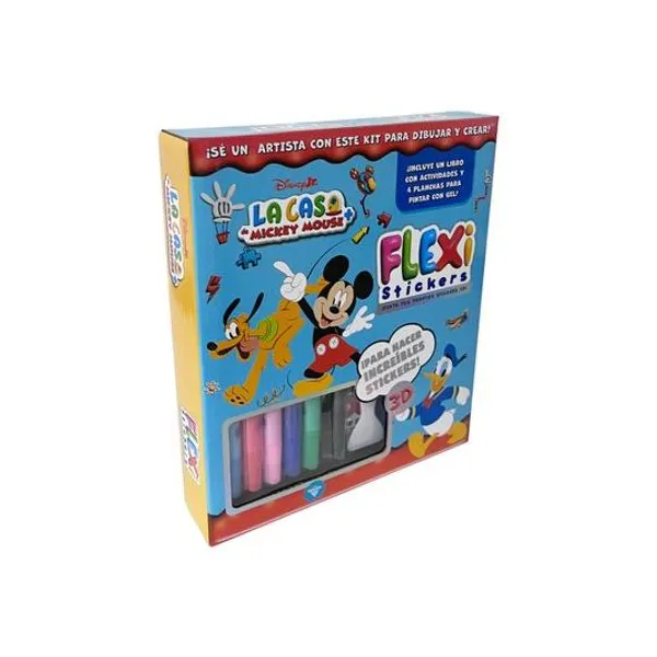 Set de Arte flexi stickers con pintura gel mickey en caja 21x25 cm