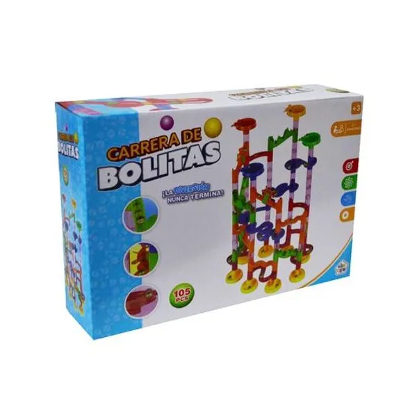 Laberinto carrera de bolitas 105pzs en caja 30x20.5x8 cm