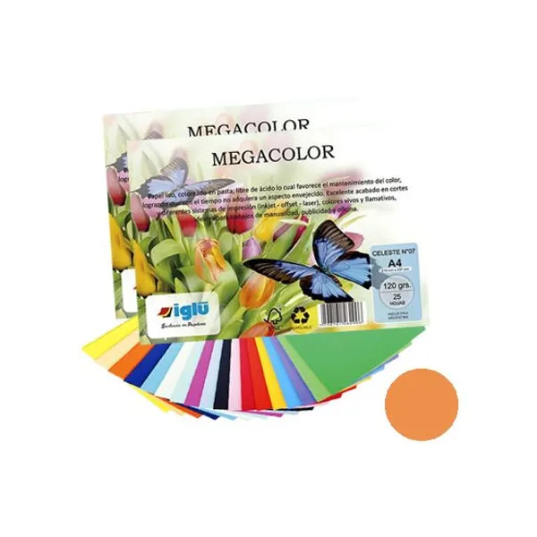 Papel iglu megacolor m28 coral tamaño a4 120 grsx 25 hs