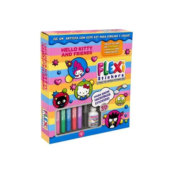 Set de Arte flexi stickers con pintura gel sanrio en caja 21x23 cm