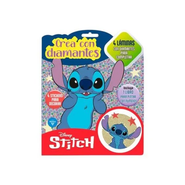 Libro para pintar con laminas crea con diamantes Stitch en blister 20x26 cm