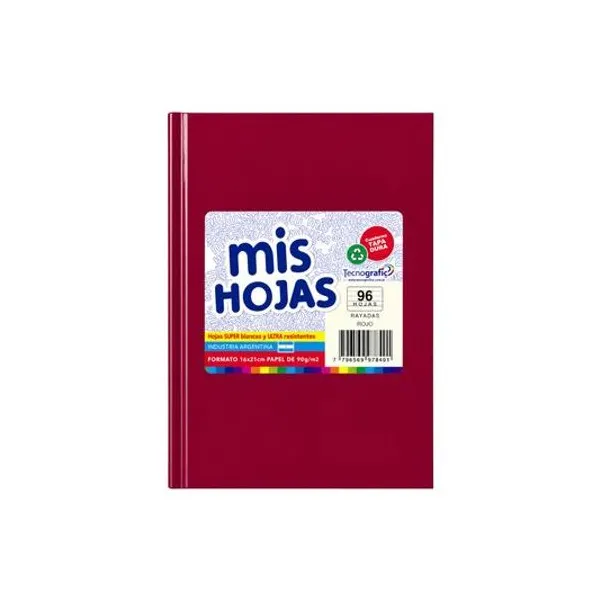 Cuaderno 16x21 rayado 96 hojas tapa dura rojo araña mis hojas