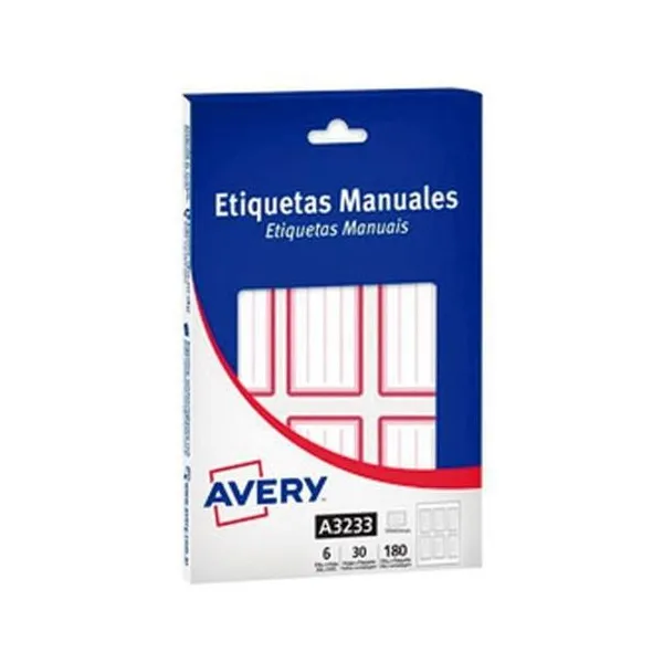 Rótulos autoadhesivos papel rojo 34.5x57 mm caja 6 unidades x30 hojas avery