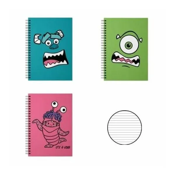 Cuaderno 21x29.7 rayado 80h tapa dura con espiral x unidad modelos surtidos monsters