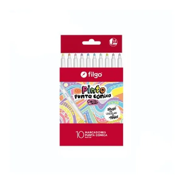 Marcador al agua punta conica pastel caja x10 Filgo - cm