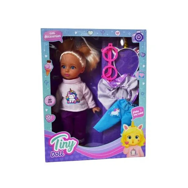 Muñeca Tiny doll con accesorios en caja con visor 35x27x5 cm