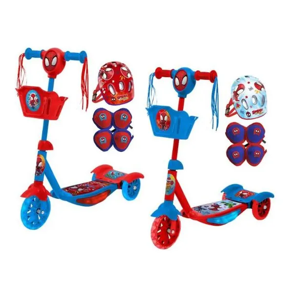 Monopatin spidey con luces y música+kit de proteccion 61 60 16 cm (hasta 35 kg)