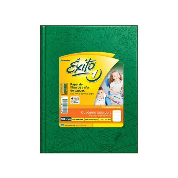 Cuaderno tapa dura Éxito 1 forr. x48 hs.ray. verde