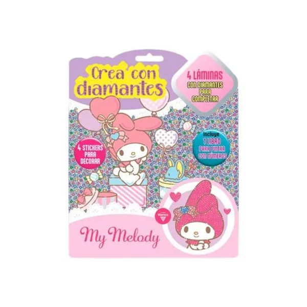 Libro para pintar con laminas crea con diamantes my melody en blister 20x26 cm