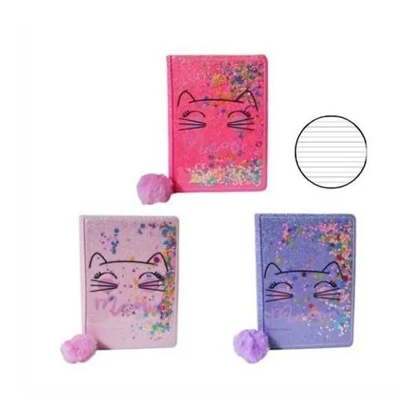 Cuaderno 20.3x14.8 cm rayado 70 hojas meow con gliter modelos surtidos